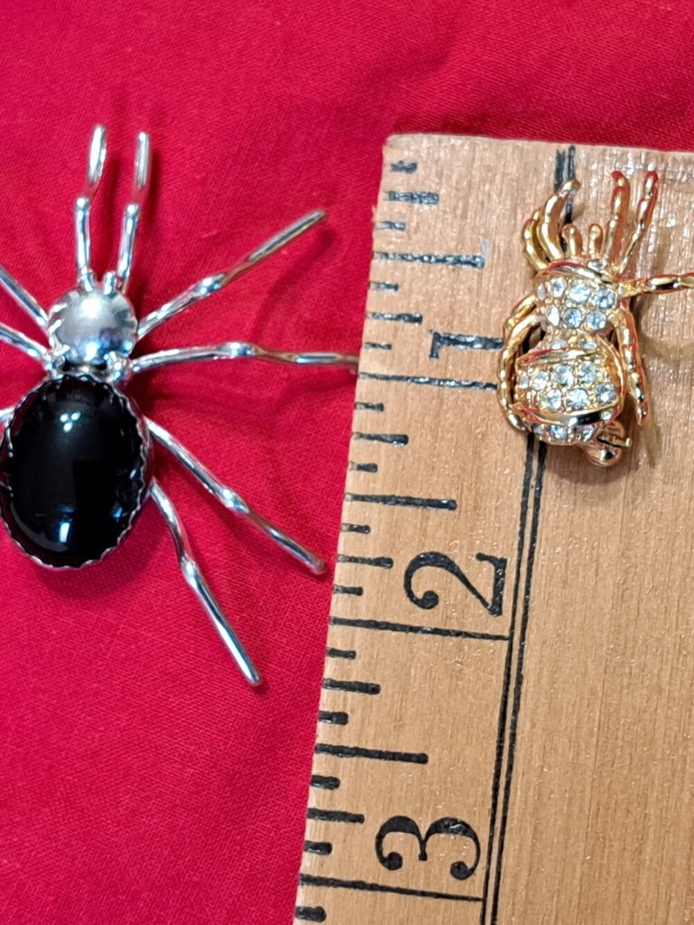 STERLING SILVER SPIDER BROOCH PIN W BLACK STONE & GOLD TONE SPIDER PIN HALLOWEEN - Picture 5 of 6